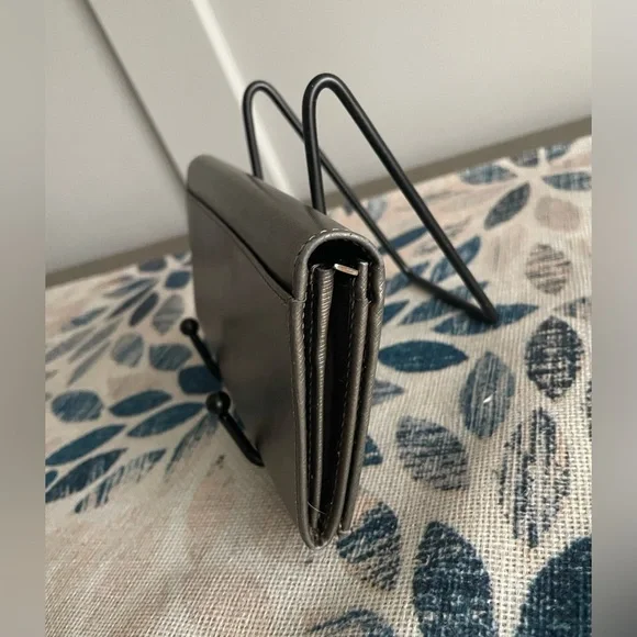 EUC, Salvatore Ferragamo, Gancini-Buckle, Gray/Silver Leather Long Wallet